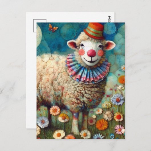 Farbenfroher Zirkus Clown Sheep Postkarte (Vorne/Hinten)