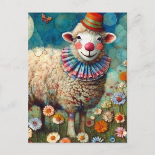 Farbenfroher Zirkus Clown Sheep Postkarte (Vorderseite)