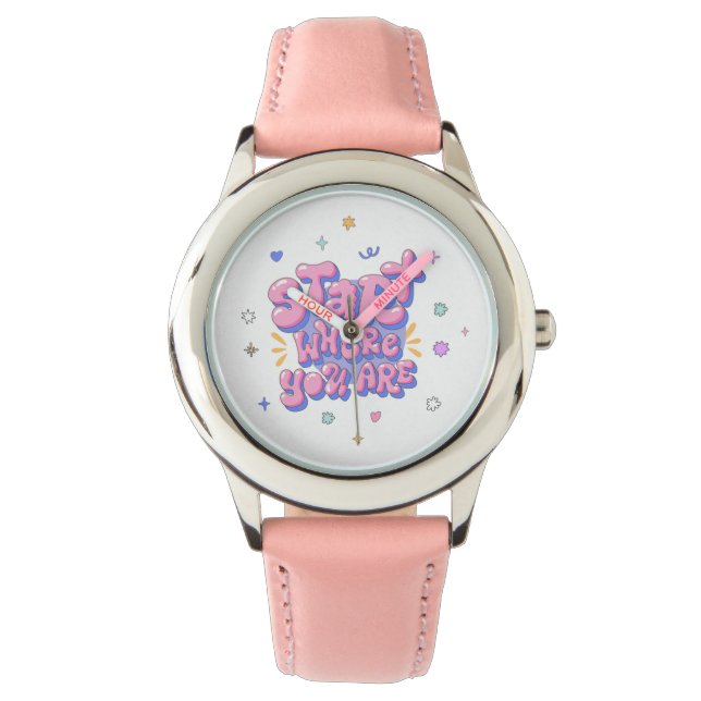 Farbenfroher Zitat-Text in Blasenlettern Armbanduhr (Vorderseite)