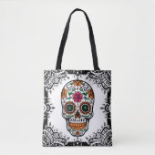 Farbenfroher Zucker-Skull Schwarz Paisley Rahmen Tasche (Vorderseite)