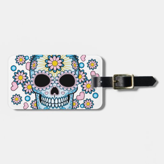 Farbenfroher Zuckerschädel Gepäckanhänger (Vorderseite horizontal)