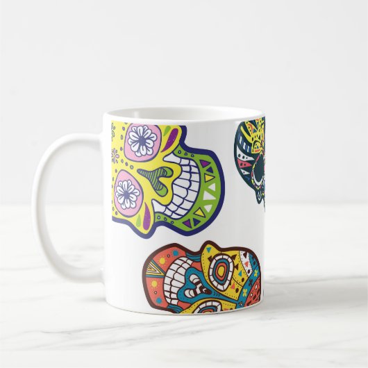 Farbenfroher Zuckerschädel: kompliziertes Muster. Kaffeetasse (Links)