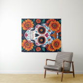 Farbenfroher Zuckerschädel mit Marigolds Wandteppich (Beispiel (Horizontal))