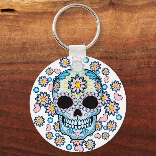 Farbenfroher Zuckerschädel Schlüsselanhänger (Vorderseite)