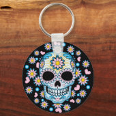 Farbenfroher Zuckerschädel Schlüsselanhänger (Vorderseite)