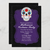 Farbenfroher Zuckerschädel und Lila Party Einladun Einladung (Vorne/Hinten)