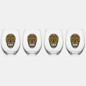 Farbenfroher Zuckerschädel Weinglas Ohne Stiel (Vorderseite)