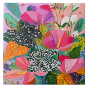 Farbenfrohes abstraktes Blumenmuster Fliese