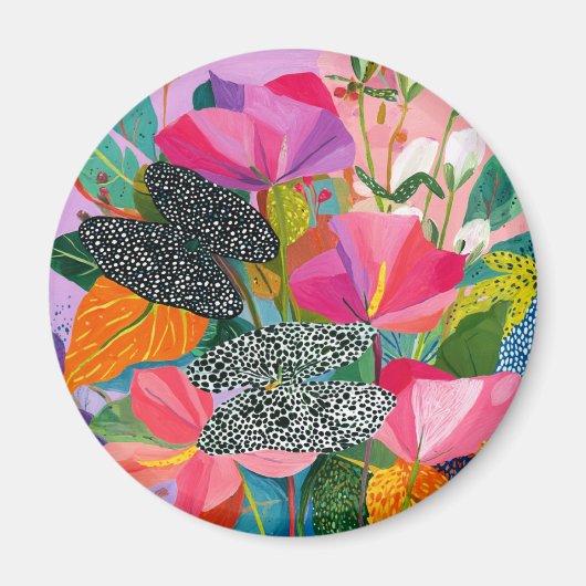 Farbenfrohes abstraktes Blumenmuster Magnet (Vorne)