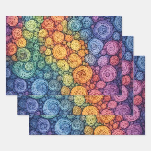 Farbenfrohes abstraktes Doodle-Swirbelmuster Geschenkpapier Set (Set)