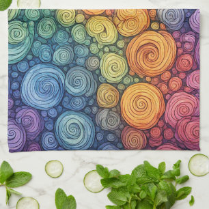 Farbenfrohes abstraktes Doodle-Swirbelmuster Geschirrtuch