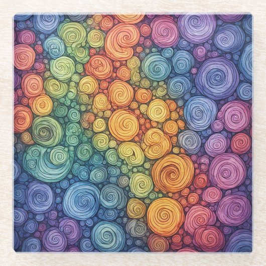 Farbenfrohes abstraktes Doodle-Swirbelmuster Glasuntersetzer (Vorderseite)