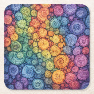 Farbenfrohes abstraktes Doodle-Swirbelmuster Rechteckiger Pappuntersetzer