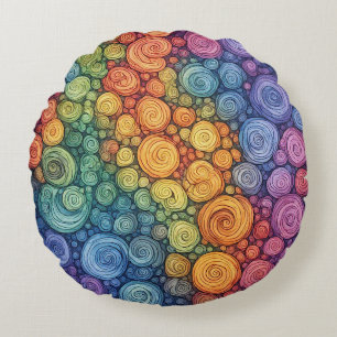 Farbenfrohes abstraktes Doodle-Swirbelmuster Rundes Kissen