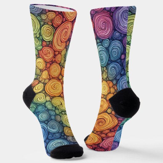 Farbenfrohes abstraktes Doodle-Swirbelmuster Socken (Gewinkelt)