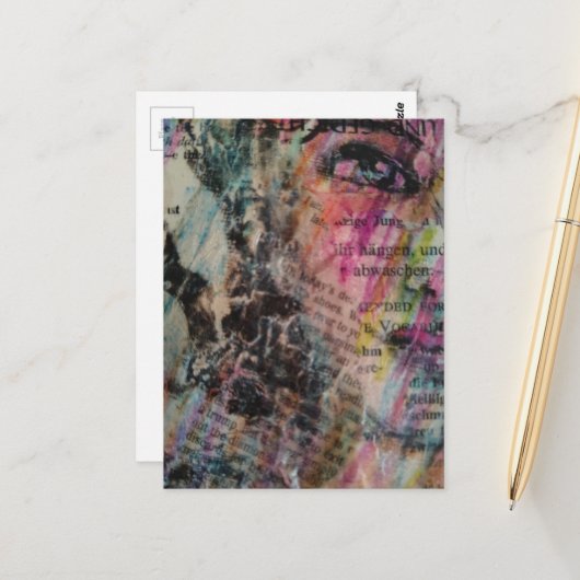 farbenfrohes abstraktes Gesicht Mixed Media Postkarte (Vorderseite/Rückseite Beispiel)