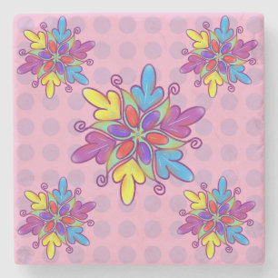Farbenfrohes abstraktes Kaleidoskop-Blumenmuster Steinuntersetzer