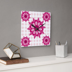 Farbenfrohes abstraktes Kaleidoskop-Blumenmuster T Quadratische Wanduhr