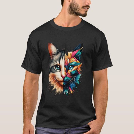 Farbenfrohes abstraktes Kitten-Halbgesicht süße Ge T-Shirt (Vorderseite)