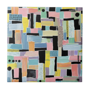 Farbenfrohes abstraktes Patchwork-Muster (2) Fliese