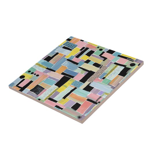 Farbenfrohes abstraktes Patchwork-Muster (2) Fliese (Seite)
