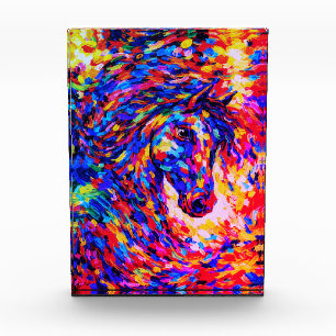 Farbenfrohes abstraktes Pferdeportrait Impasto Fotoblock