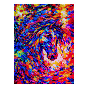 Farbenfrohes abstraktes Pferdeportrait Impasto Poster