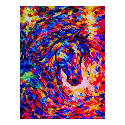 Farbenfrohes abstraktes Pferdeportrait Impasto Poster (Vorderseite)