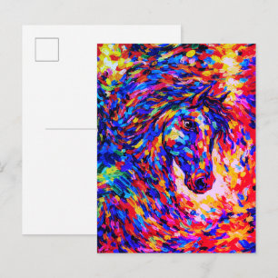 Farbenfrohes abstraktes Pferdeportrait Impasto Postkarte