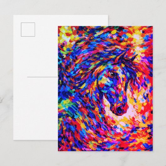 Farbenfrohes abstraktes Pferdeportrait Impasto Postkarte (Vorne/Hinten)