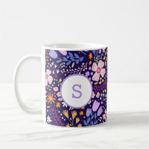 Farbenfrohes Aquarell-Blumenmuster-Frühlingsmonogr Kaffeetasse