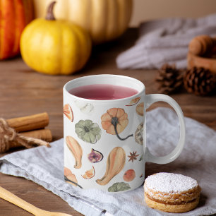 Farbenfrohes Aquarell-Kürbismuster Herbstliche S Zweifarbige Tasse