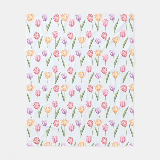 Farbenfrohes Aquarell-Tulpen-Blumenmuster Fleecedecke (Vorderseite)