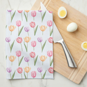 Farbenfrohes Aquarell-Tulpen-Blumenmuster Geschirrtuch