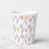 Farbenfrohes Aquarell-Tulpen-Blumenmuster Pappbecher (Rückseite)