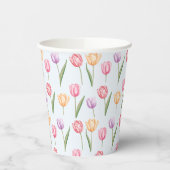 Farbenfrohes Aquarell-Tulpen-Blumenmuster Pappbecher (Links)