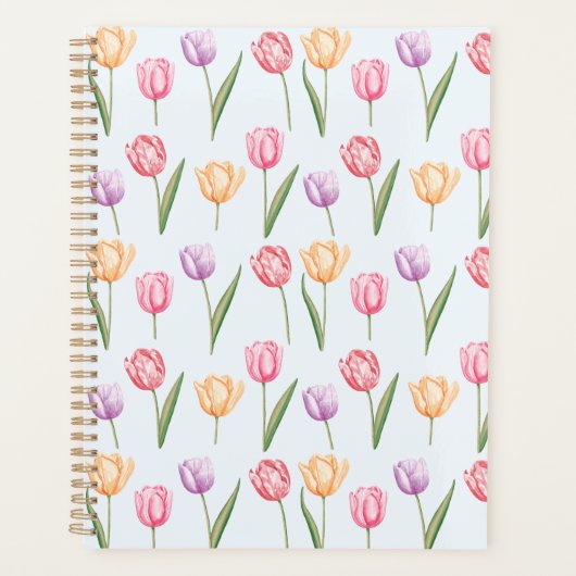 Farbenfrohes Aquarell-Tulpen-Blumenmuster Planer (Vorderseite)