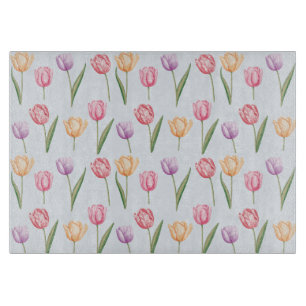 Farbenfrohes Aquarell-Tulpen-Blumenmuster Schneidebrett