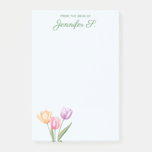 Farbenfrohes Aquarell-Tulpenbouquet mit individuel Post-it Klebezettel