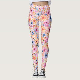 Farbenfrohes Aquarell-Wildblumen-Blumenmuster Leggings