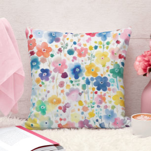 Farbenfrohes Aquarell-Wildblumenmuster Kissen
