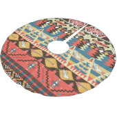 Farbenfrohes Aztekisch: Vögel, Blumenmuster. Polyester Weihnachtsbaumdecke (Schrägansicht)