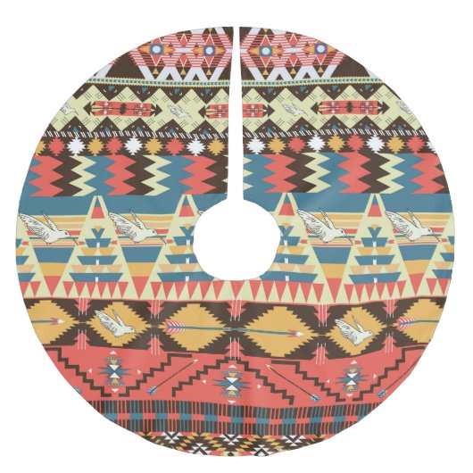 Farbenfrohes Aztekisch: Vögel, Blumenmuster. Polyester Weihnachtsbaumdecke (Vorderseite)