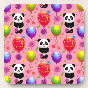 Farbenfrohes Ballon- und Panda-Muster mit Blumen Getränkeuntersetzer