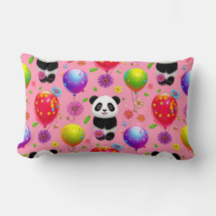 Farbenfrohes Ballon- und Panda-Muster mit Blumen Lendenkissen