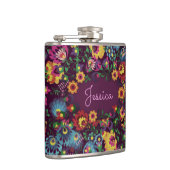 Farbenfrohes, belebtes Blumenmuster lila personali Flachmann (Rechts)