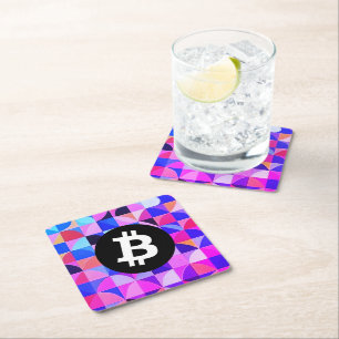 Farbenfrohes Bitcoin-Muster Rechteckiger Pappuntersetzer