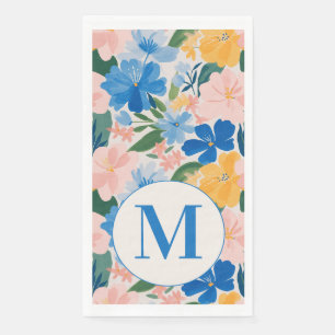 Farbenfrohes blaues Frühlingsblumen-Wassercolor-Mo Serviette