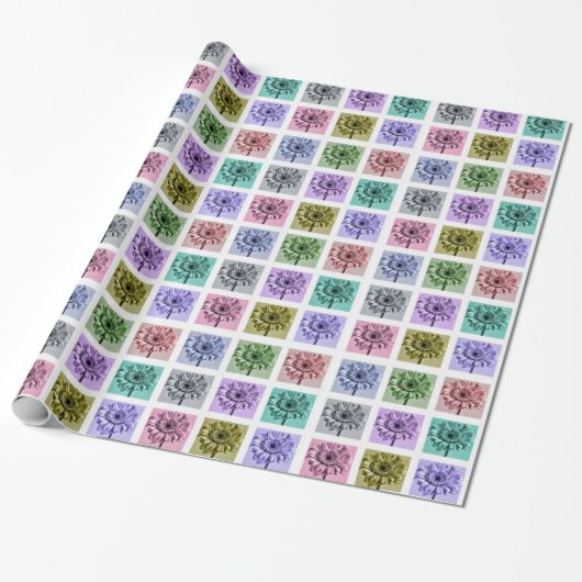 Farbenfrohes Blumen-Pop-Art-Muster Geschenkpapier (Ungerollt)