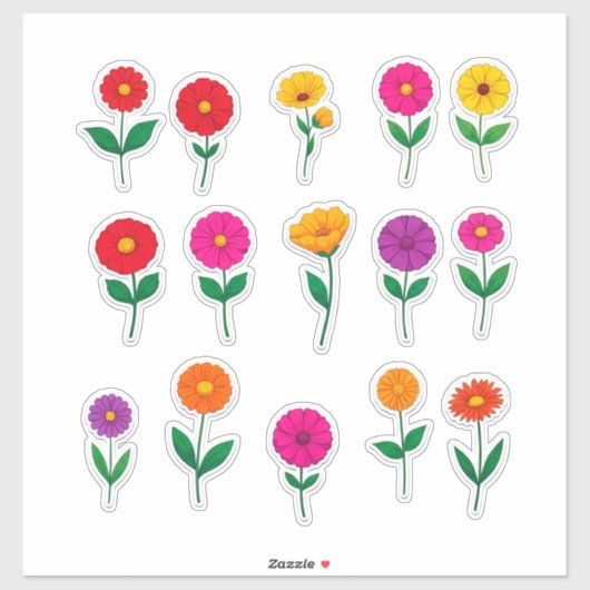 Farbenfrohes Blumenaufkleber-Set Aufkleber (Blatt)